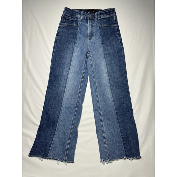 Risen Jeans Womens 5/27 Wide Leg High Rise Two Tone Denim Stretch Fray - Picture 1 of 8